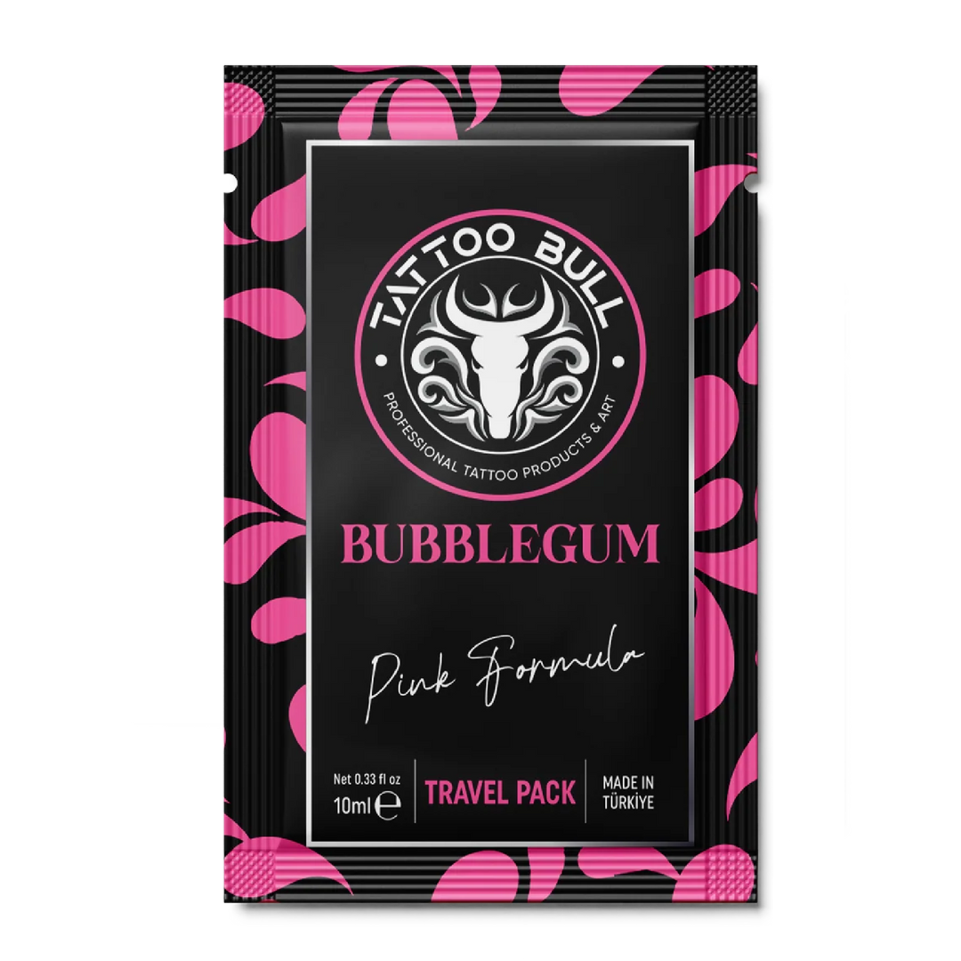 Image of Bull Bubble Gum Tattoo Ointment and Aftercare Sachette from Maple Tattoo Supply - a high-quality ointment in a sachette designed to soothe and protect new tattoos with a pleasant bubble gum scent.