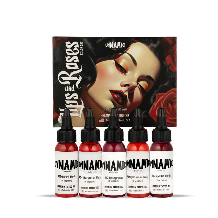 Dynamic Lips and Roses Color Tattoo Ink Set